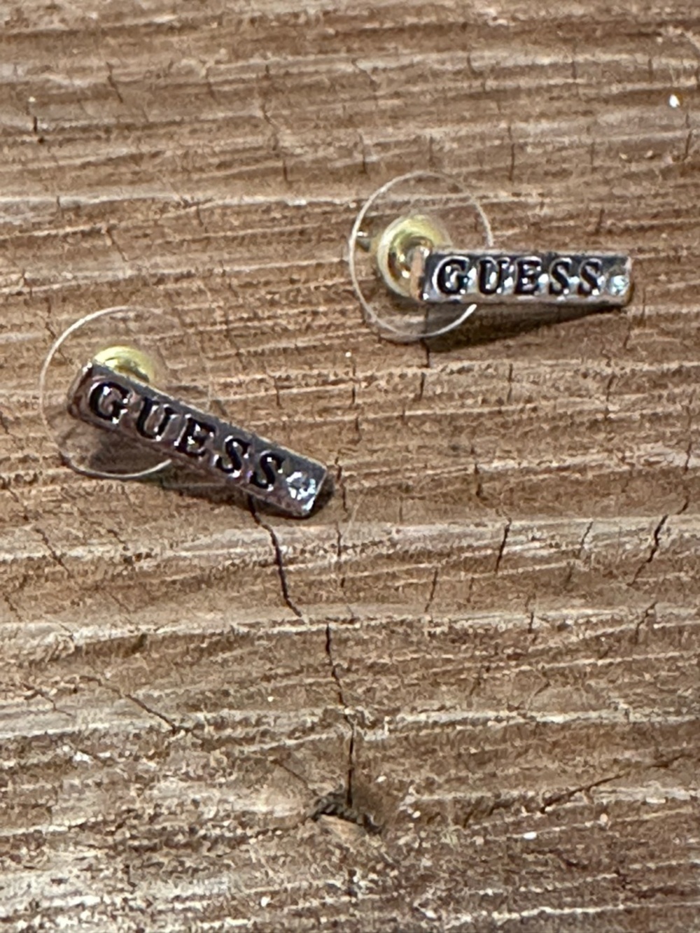 GUESS Silver-Tone Logo Bar Stud Earrings